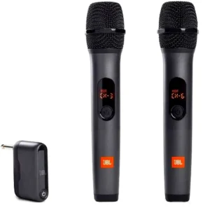JBL Wireless Microphone System, 2-Channel UHF Wireless Transmission, 6H Receiver Power, 1/4" Microphone Input,  Pro Sound for Clear Vocals, AA Batteries for Microphones, Black | JBLWIRELESSMIC