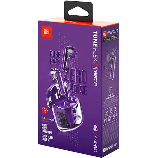 JBL Tune Flex Ghost Edition True Wireless Earbuds, ANC with Smart Ambient, Pure Bass Sound, 4 Mics for Clear Calls, Up to 32 Hours Battery Life, All-Day Comfort Fit, Purple-Clear | JBLTFLEXGPUR - Image 7