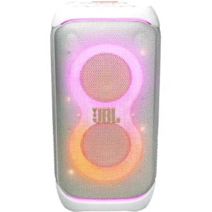 JBL PartyBox Stage 320 Portable Bluetooth Speaker, With Wheels, 5.4 Bluetooth, 240W, Splash Proof, Multi Speaker Connection, Dual Mic & Guitar Inputs, 18H Max Playing Time, White | JBLPBSTAGE320SW