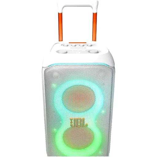 JBL PartyBox Stage 320 Portable Bluetooth Speaker, With Wheels, 5.4 Bluetooth, 240W, Splash Proof, Multi Speaker Connection, Dual Mic & Guitar Inputs, 18H Max Playing Time, White | JBLPBSTAGE320SW - Image 7