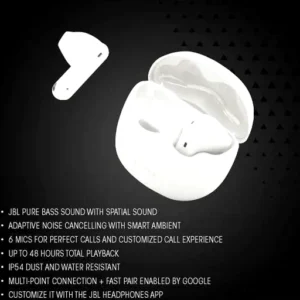 JBL TUNE FLEX 2 True Wireless Adaptive noise cancelling with Smart Ambient, Up to 48 hours total playback, IP54 dust and water resistant, JBLTFLEX2GWHT, White