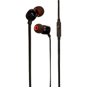 JBL Tune 110 Wired In-Ear Headphones With  Pure Bass Sound, 9mm Drivers, Built-in Microphone, Convenient Single-Button Remote, Tangle-free Flat Cable, Black | JBLT110BLK