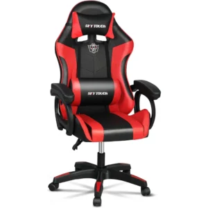 SKY-TOUCH Gaming Chair – Ergonomic Computer Chair with Adjustable Height & Armrests, Head & Lumbar Support Pillow, PU Leather, Reclining, High Back, 440 lbs, Red