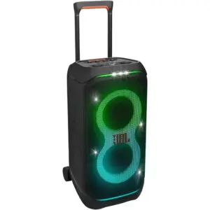 JBL PartyBox Stage 320 Portable Bluetooth Speaker, With Wheels, 5.4 Bluetooth, 240W, Splash Proof, Dual Mic & Guitar Inputs, 18 Hours Max Playing Time, Black | JBLPBSTAGE320UK