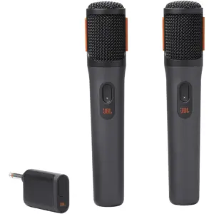 JBL PartyBox Wireless Mics, 16mm ECM Microphone Head, 600mAh Mic Battery, 700mAh Dongle Battery, Built-In Foam Pop Filter, Stable 2.4GHz Connection, Black | JBLPBWIRELESSMICAM