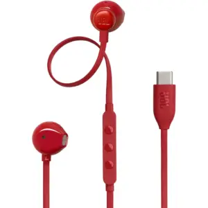 JBL TUNE 305C USB Wired Hi-Res Headphones, 12.5 mm Dynamic Driver, EQ Presets Control, Tangle-free Flat Cable, 20Hz-40 kHz Frequency Response, Built-in Mic, USB-C Connectivity, Red | JBLT305CRED
