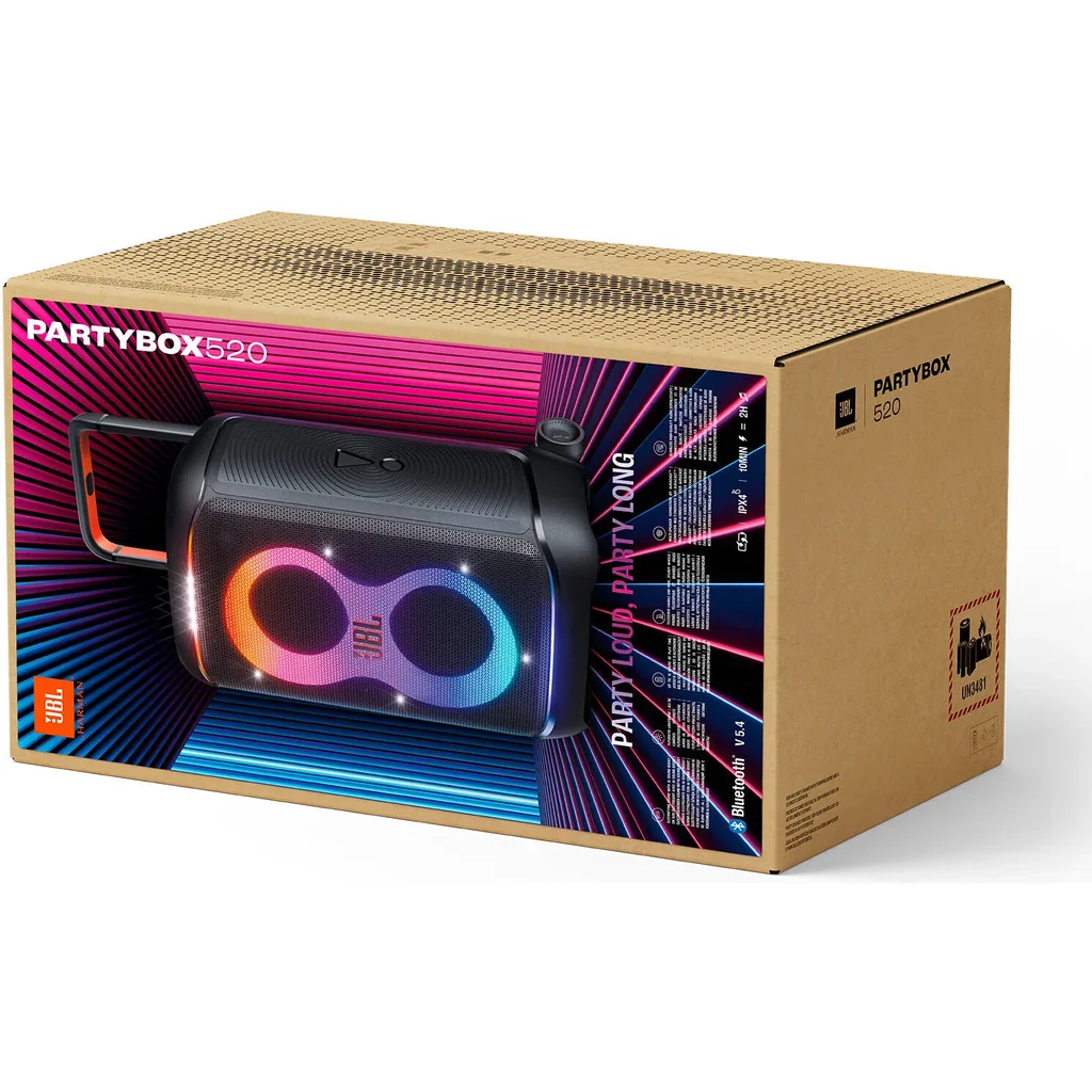 JBL PartyBox 520 Portable Bluetooth Speaker, 400W Output Power, 40 Hz-20 kHz Frequency Response, AI Sound Boost, Lightshow, Auracast Multi-Speaker Connection, IPX4 Splash Proof, Black | JBLPARTYBOX520 - Image 14