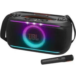 JBL PartyBox On-The-Go 2 Portable Party Speaker, Bluetooth 5.4 Auracast Multi-Speaker Pairing, 1 Wireless Mics Karaoke Echo Smart Key Change, 15Hr Battery USB-C Fast Charge, Black | JBLPARTYBOXOTG2