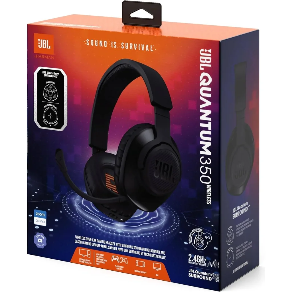 JBL Quantum 350 Wireless Gaming Headset, 40mm Driver Size, 2.4 GHz Wireless Transmission, Up to 22H Battery Life, Detachable Mic, Works on PC, PS5, Nintendo Switch & More, Black | JBLQ350WLBLK - Image 9