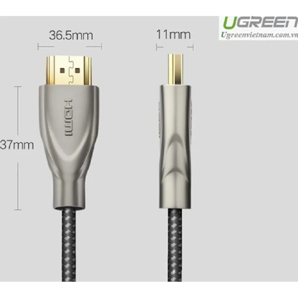 Ugreen HDMI 2.0 Carbon Fiber Zinc Alloy Cable, 3 Meter Length, 24K Metal Plated Cable Head, Gray | 50109 - Image 3