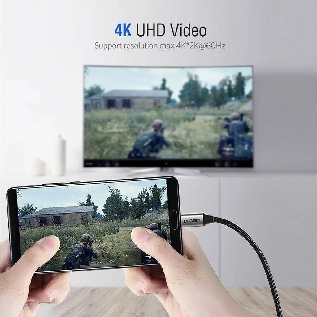 Ugreen USB-C to HDMI Male to Male Cable, Nylon Braided Cable + Aluminium Case, Supports HDCP 1.4/2.2, 4K (3840x2160)@ 60Hz, USB-C & Thunderbolt 3, 1.5 Meter, Gray Black | 50570 - Image 3