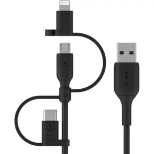 Belkin Boost Charge Universal Cable, 3.3 Foot USB-A With USB-C, Micro-USB & Lightning Connectors, Black | CAC001bt1MBK