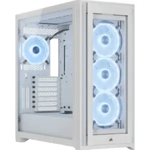Corsair iCUE 5000X RGB QL Edition Mid Tower Case, Tempered Glass, 4 QL120 RGB Fans, Up To 360mm Radiator Support, Lighting Node Core, 136 Total RGB LEDs, White | CC-9011233-WW