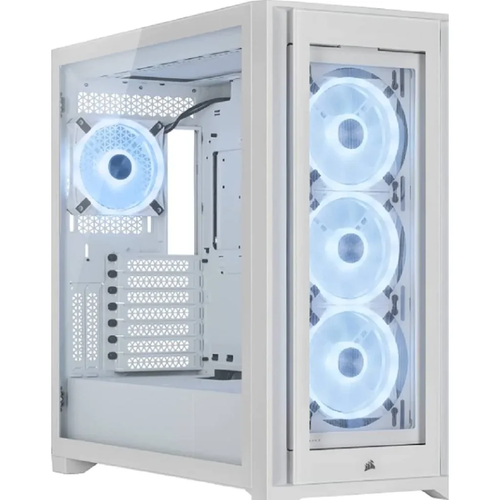 Corsair iCUE 5000X RGB QL Edition Mid Tower Case, Tempered Glass, 4 QL120 RGB Fans, Up To 360mm Radiator Support, Lighting Node Core, 136 Total RGB LEDs, White | CC-9011233-WW