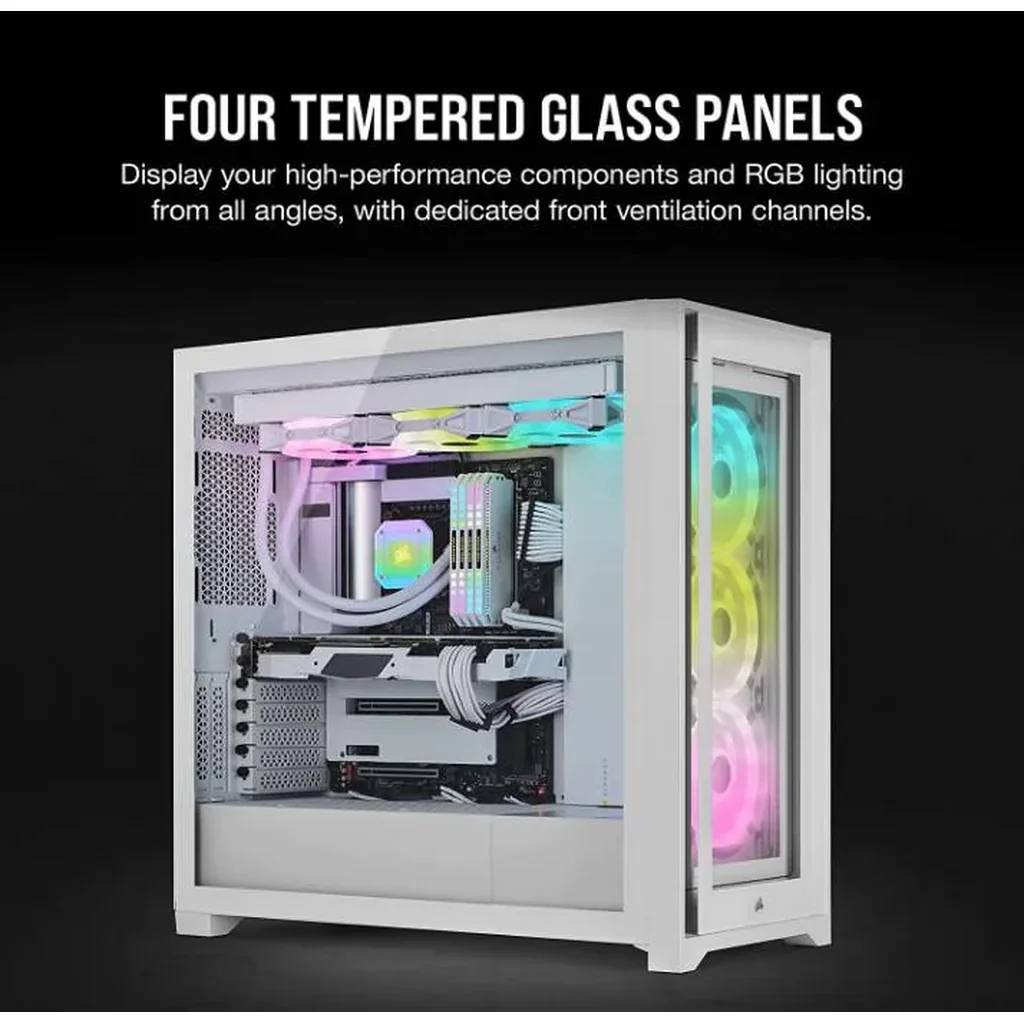 Corsair iCUE 5000X RGB QL Edition Mid Tower Case, Tempered Glass, 4 QL120 RGB Fans, Up To 360mm Radiator Support, Lighting Node Core, 136 Total RGB LEDs, White | CC-9011233-WW - Image 4