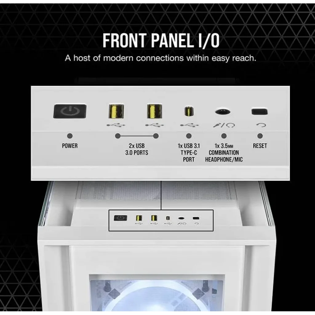 Corsair iCUE 5000X RGB QL Edition Mid Tower Case, Tempered Glass, 4 QL120 RGB Fans, Up To 360mm Radiator Support, Lighting Node Core, 136 Total RGB LEDs, White | CC-9011233-WW - Image 5