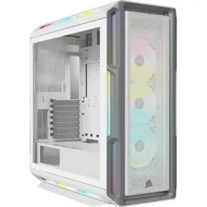 Corsair iCUE 5000T RGB Mid Tower ATX PC Case, Tempered Glass, 360mm Radiator & 10x Fan Support, 3x 120mm Fan Included, 7 + 2 Vertical Expansion Slots, White | CC-9011231-WW