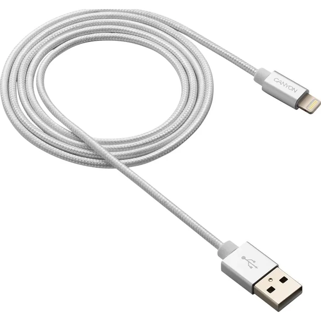 Canyon MFI-3 Charge & Sync MFI Braided Cable, With Metalic Shell, USB to Lightning, Certified by Apple, Length 1m, OD2.8mm, Pearl White | CNS-MFIC3PW