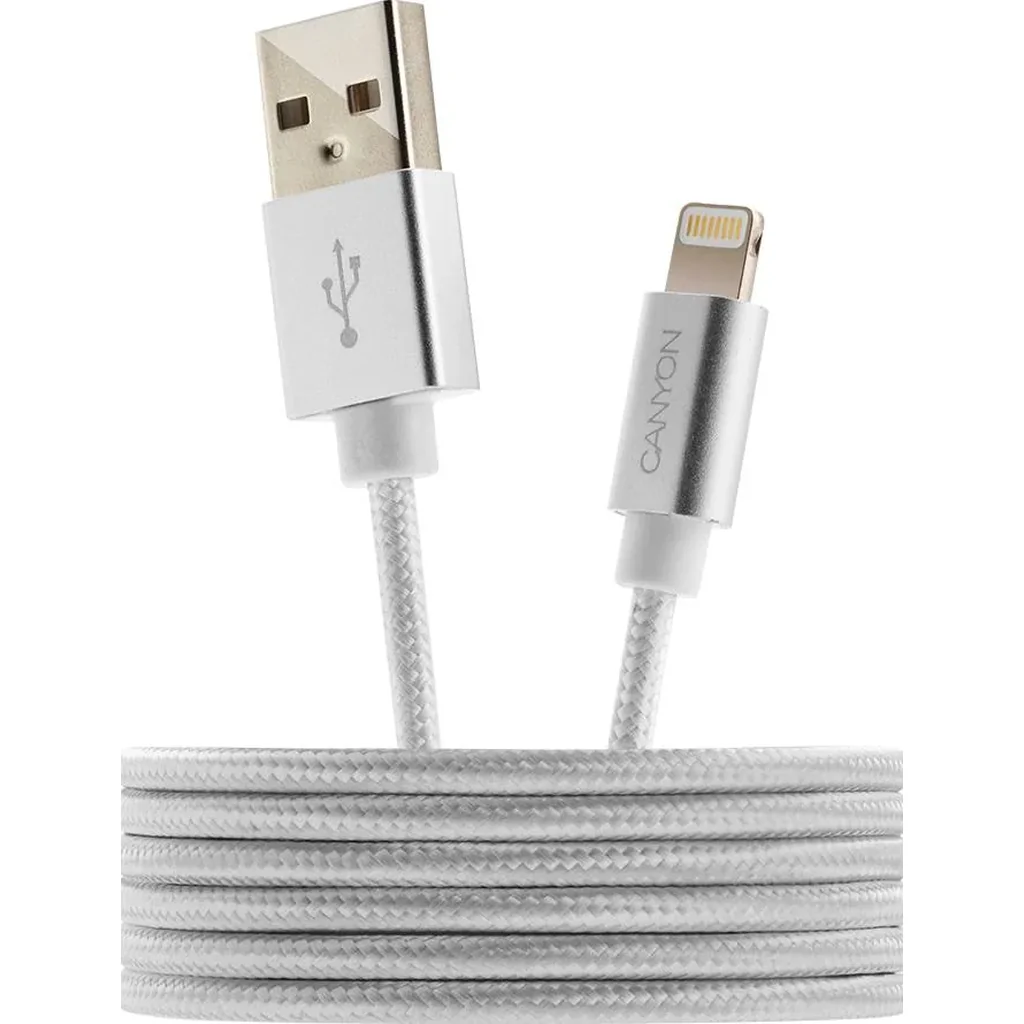 Canyon MFI-3 Charge & Sync MFI Braided Cable, With Metalic Shell, USB to Lightning, Certified by Apple, Length 1m, OD2.8mm, Pearl White | CNS-MFIC3PW - Image 2