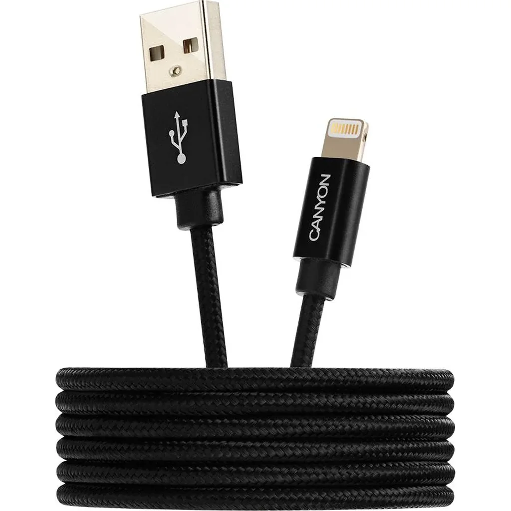 Canyon MFI-3 Charge & Sync MFI Braided Cable, With Metalic Shell, USB to Lightning, Certified by Apple, Length 1m, OD2.8mm, Black | CNS-MFIC3B - Image 2