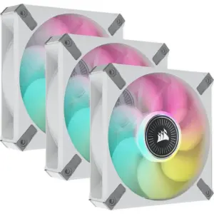 Corsair iCUE ML120 RGB Elite Premium PWM Fan, 120mm Size, Magnetic Levitation Fan, 450-2000 RPM Speed, 10-30.4dBA Sound Level, Black Triple Fan Kit, With iCUE Lighting Node Core, White | CO-9050117-WW