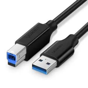 Ugreen USB 3.0 Type A Male to Type B Male Cable, 2 Meter Length, 5Gbps Data Transfer Rate, Gold Plate Connector, PVC Material, Black | 10372
