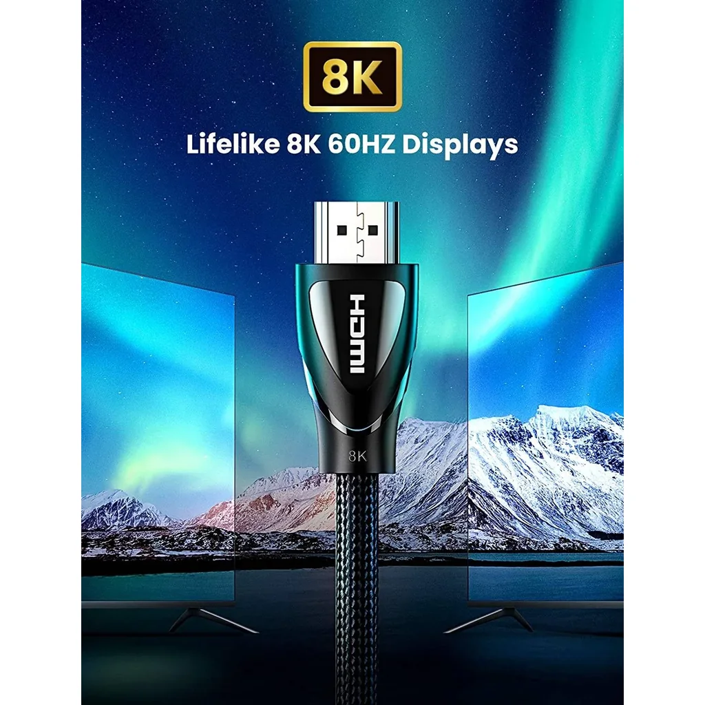 Ugreen HDMI 8K Ultra High Speed Cable, Male to Male with Braided, 5 Meter Length, Support 3D And Lip Sync, 48 Gbps, Nickle Plated, Black | 80405 - Image 2