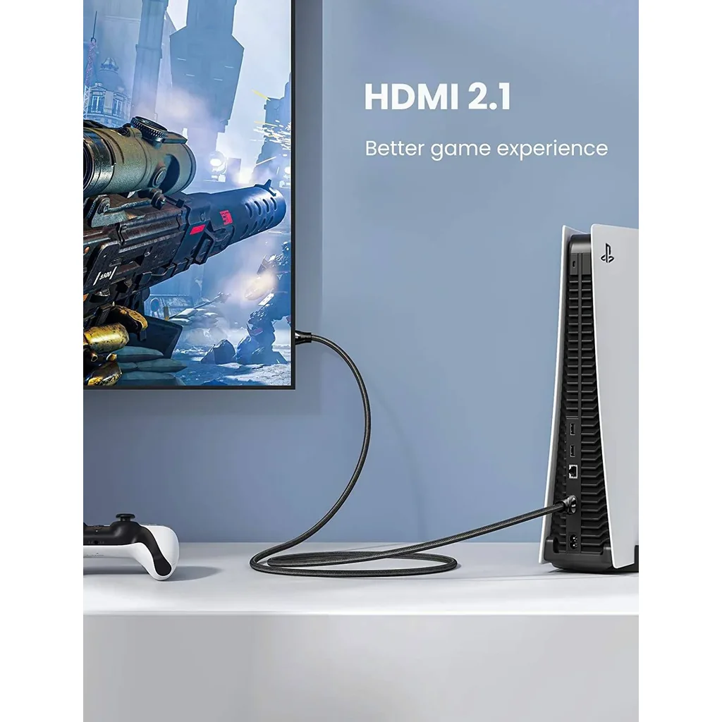 Ugreen HDMI 8K Ultra High Speed Cable, Male to Male with Braided, 5 Meter Length, Support 3D And Lip Sync, 48 Gbps, Nickle Plated, Black | 80405 - Image 3