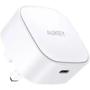 Aukey USB-C Mini Compact Charger, 20W Power Delivery Charging, Universal Compatibility, 0.5 Amps Output Current, AC 100 - 240 Volts Input Voltage, White | PA-Y25-WH