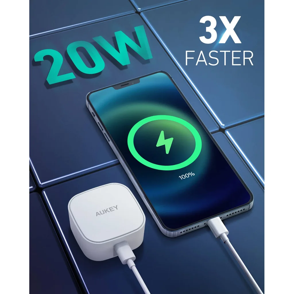 Aukey USB-C Mini Compact Charger, 20W Power Delivery Charging, Universal Compatibility, 0.5 Amps Output Current, AC 100 - 240 Volts Input Voltage, White | PA-Y25-WH - Image 3