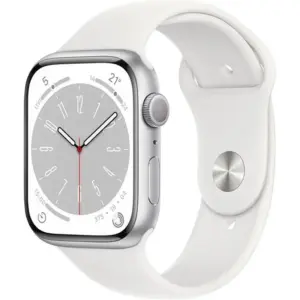 Apple Watch Series 8, GPS 45mm Silver Aluminum Case with White Sport Band, Regular | MP6N3AE/A