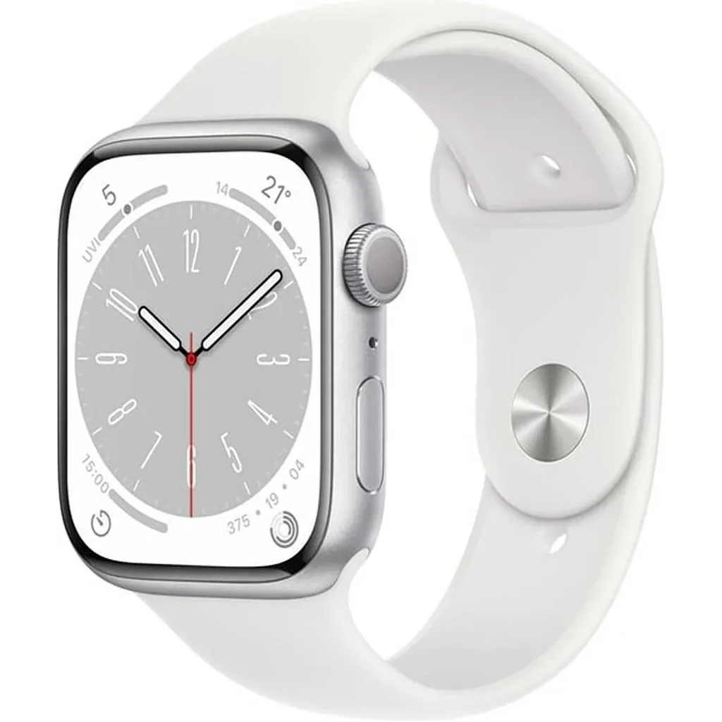 Apple Watch Series 8, GPS 45mm Silver Aluminum Case with White Sport Band, Regular | MP6N3AE/A