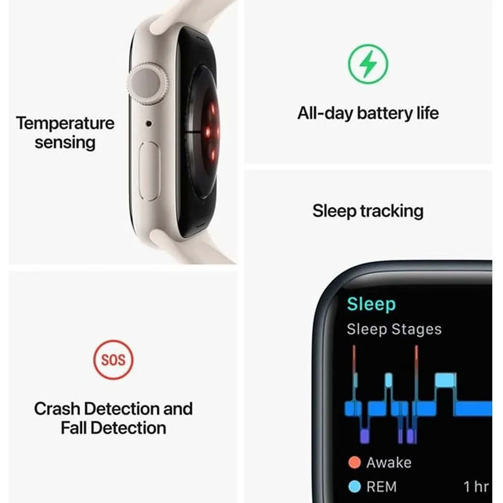 Apple Watch Series 8, GPS 45mm Silver Aluminum Case with White Sport Band, Regular | MP6N3AE/A - Image 6