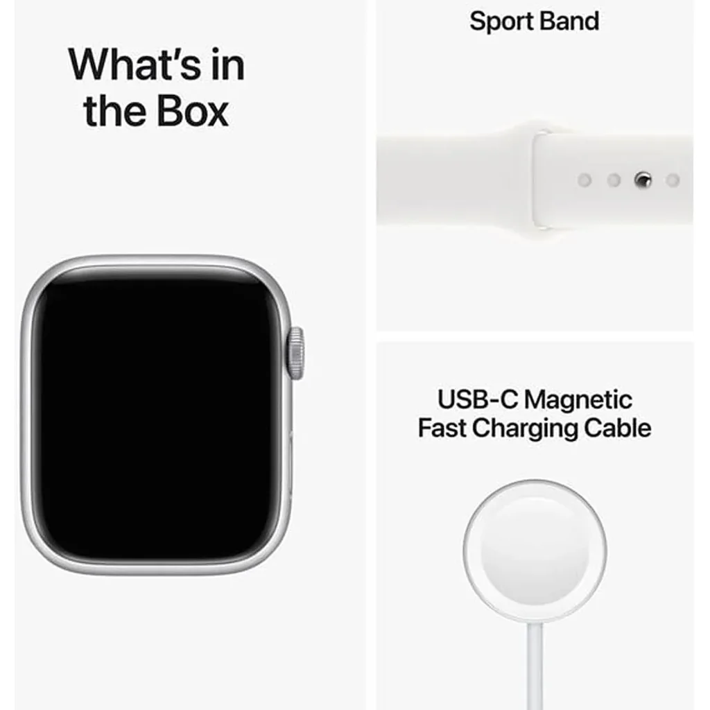 Apple Watch Series 8, GPS 45mm Silver Aluminum Case with White Sport Band, Regular | MP6N3AE/A - Image 9