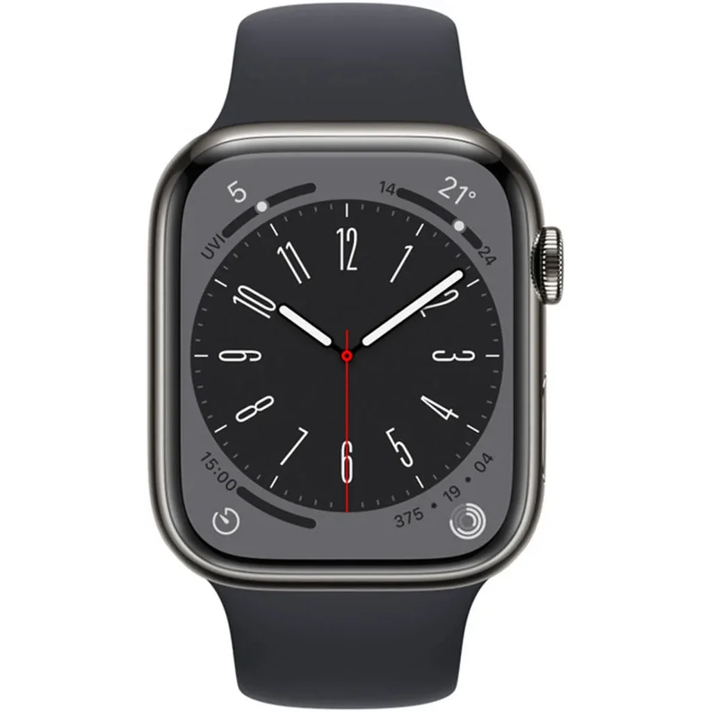 Apple Watch Series 8, GPS + Cellular Connectivity, 45mm Size, Graphite Stainless Steel Case, With Sport Band, Crack Dust Resistant, All Day Battery Life, Midnight | MNKV3ZA/A - Image 2