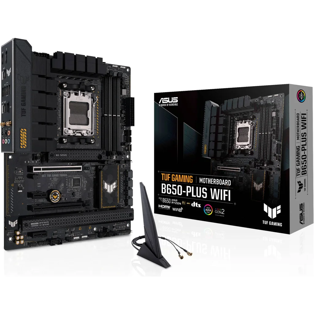 Asus Tuf Gaming B650-Plus Wifi DDR5 ATX Motherboard, AMD Socket AM5, B650 Chipset, 2.5Gb Ethernet, Bluetooth, WiFi 6E 6GHz, Max 128GB 4xDIMM Memory, PCIe 4.0x16, 3xM.2 Slot | 90MB1BZ0-M0EAY0