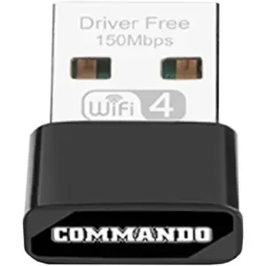 COMMANDO Wireless USB Network Adapter, 150Mbps Transmission Rate, 20dBm Transmit Power, Internal Antenna, Supports 64/128-bit WEP, For Desktop / PC, Wider Coverage, Black | AIR-WA150