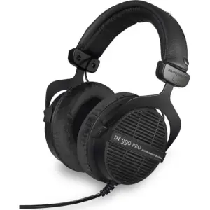 Beyerdynamic DT 990 Pro Black Edition Wired Over Ear Studio Monitor Headphones, 80 Ohms, 5-35000Hz Freq, Extreme Comfort. High End Studio Quality, Replaceable Velour Ear Pads, Black | 718033-B