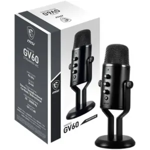 MSI Immerse GV60 Streaming Microphone, 4-Bit, 96 kHz Audio, Cardioid for Solo, Figure-8 for 2 People, Stereo for ASMR, 3.5mm Monitoring Jack with Level Control, Black | OS3-XXXX031-000