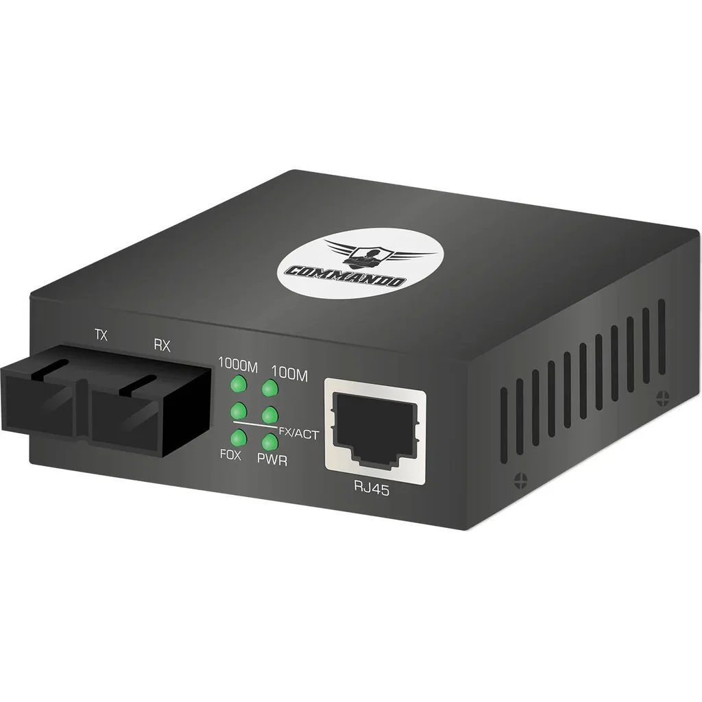 COMMANDO MC-GSMDF-25K LightningFIBER 1GE Media Converter, Single Mode, Dual Fiber, 1310nm, 25KM, MC, 1000Mbps Data Transferring Speed, Extend Network Distance Up to 25km, Black | MC-GSMDF-25K