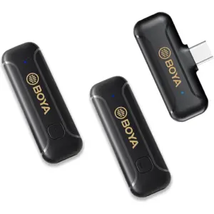 Boya Wireless Dual Channel Microphone, Omnidirectional Built In Mic, 50 Meter Operating Range, Automatic Pairing, 10 Hour Runtime, Noise Cancellation, USB Type-C Connector, Black | BY-WM3T2-U2