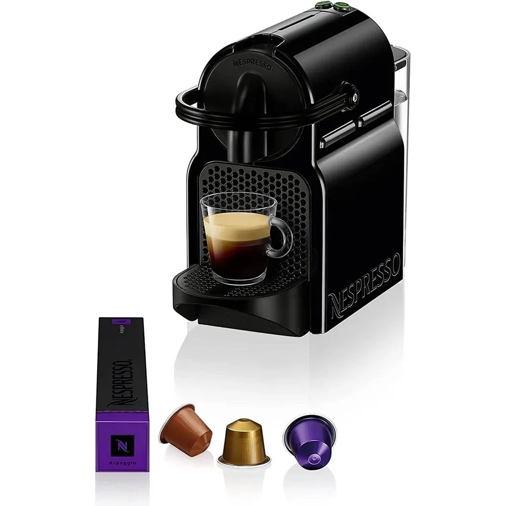 Nespresso D40 Inissia Coffee Machine, With 20 Sets Of Capsules, 0.7L Removable Water Tank, Folding Drip Tray for Latte, High Pressure Pump & Perfect Heat Control System, Black | EN-80.B