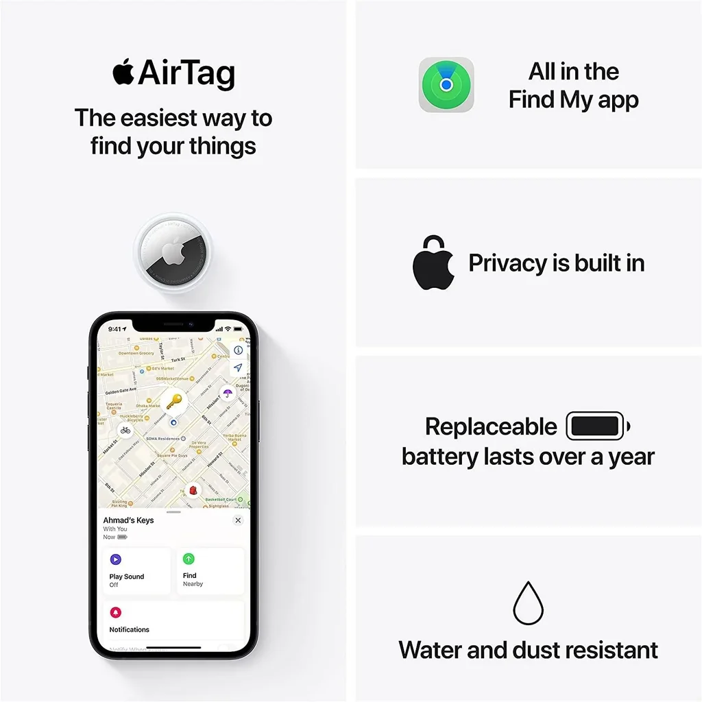 Apple AirTag, Track & Locate with Find My Network, See Direction, Distance & Map Location, Find Items by Asking Siri, Use with Keys, Wallet, Bags & More, Single Pack, White | MX532ZE/A - Image 7