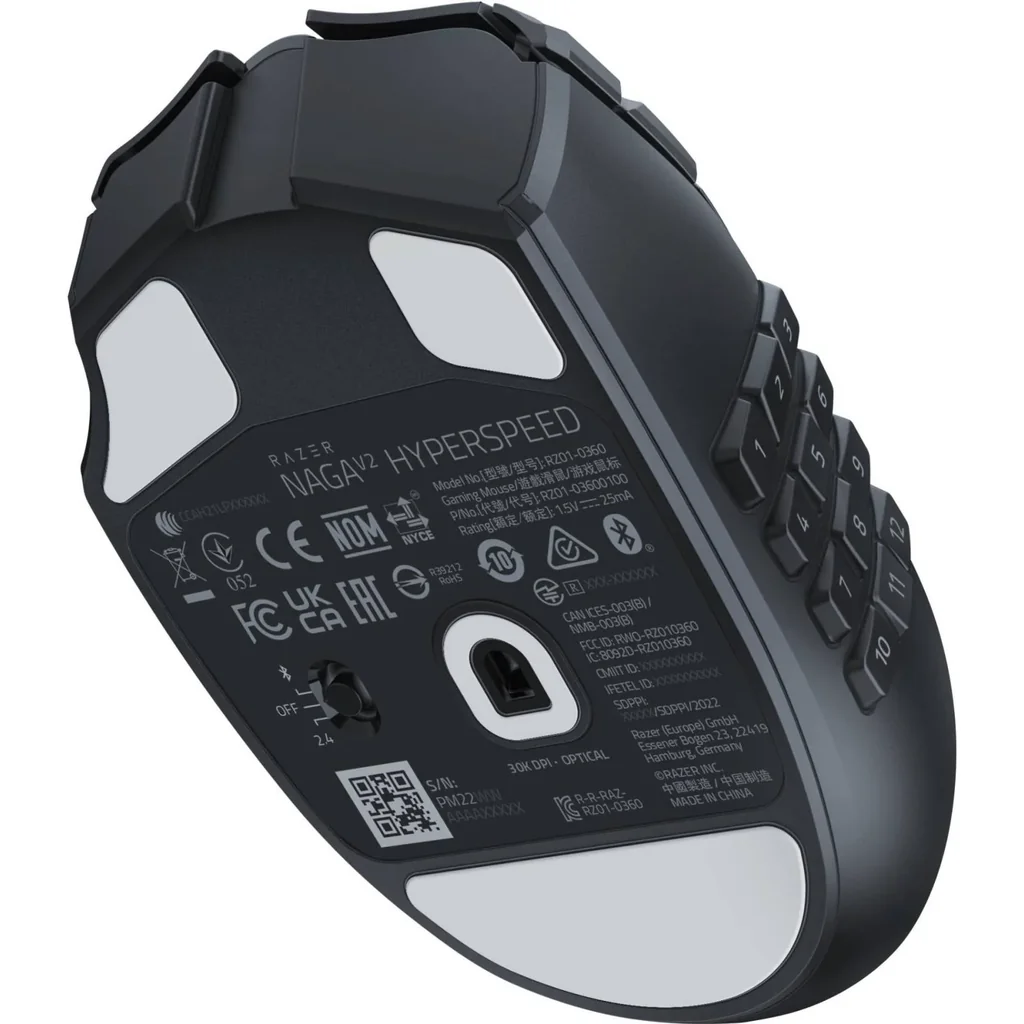 Razer Naga V2 HyperSpeed MMO Wireless Gaming Mouse, 30000 DPI Optical Sensor, 2.4GHz, Bluetooth, 19 Programable Buttons, 60MClicks, Up to 400H Battery, Optical Sensor, Black | RZ01-03600100-R3G1 - Image 6