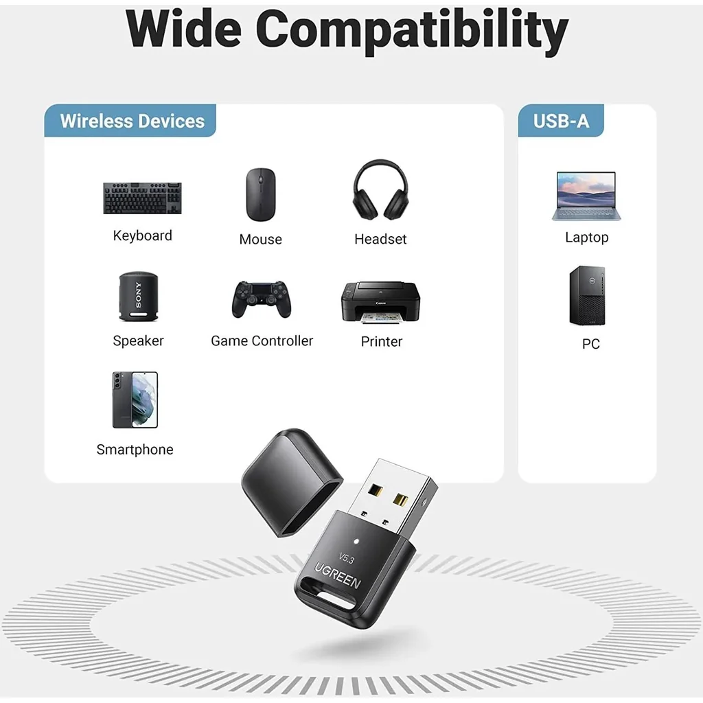 UGREEN USB Bluetooth Adapter for PC, 5.3 Bluetooth Dongle for Laptop,Mouse, Keyboard, Printers, Headsets, Speakers, Windows 8.1/10/11 | 90225 - Image 5