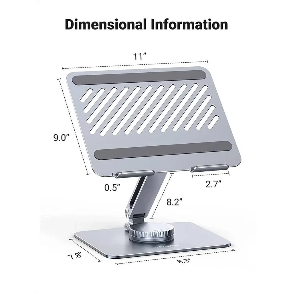 UGREEN 90849 360° Adjustable Desktop Tablet Stand Foldable, Rotating Computer Riser Portable Home Office Desk Computer Stand Holder, Notebook Stand (Silver) | 90849 - 90850 - Image 7