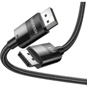 UGREEN Display Port to Display Port, 8k 7680x4320 @ 60Hz Resolution, 32.4Gbps Bandwidth Transmission, G-Sync/FreeSync Support, Nylon Braided Cable SPCC Shell, 3 Meters Cable Length, Black | 80393