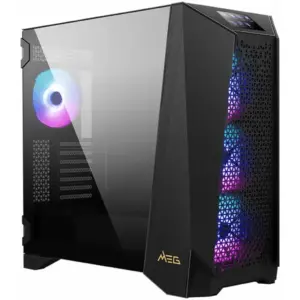 MSI MEG PROSPECT 700R Mid-Tower Gaming PC Case, 4.3" Touch Panel Display, Tempered Glass Side Panel, Vertical GPU Mount, 4x ARGB 120mm Fan, Up to 360mm Radiator, Cable Mgt, Black | 306-7G15R21-W57