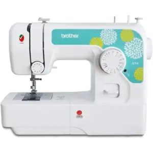 Brother JC14 Household Sewing Machine, 14 Built-In Stiches, 4-Step Buttonhole, LED Sewing Light, Foot Controller, White | JC14