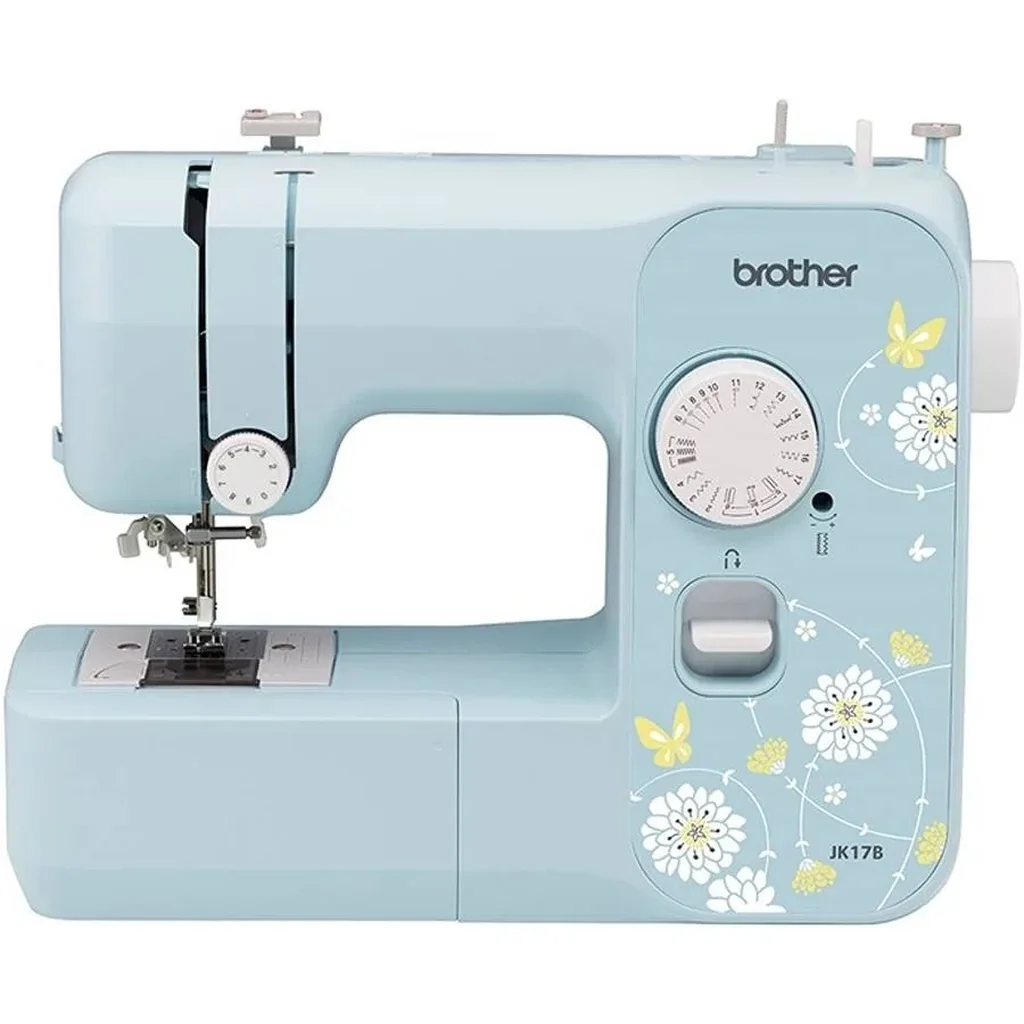 Brother JK17B Sewing Machine, 17 Built-In Stitches, 4-Step Buttonhole, Foot Controller, Quick-Set Bobbin, Blue | JK17B